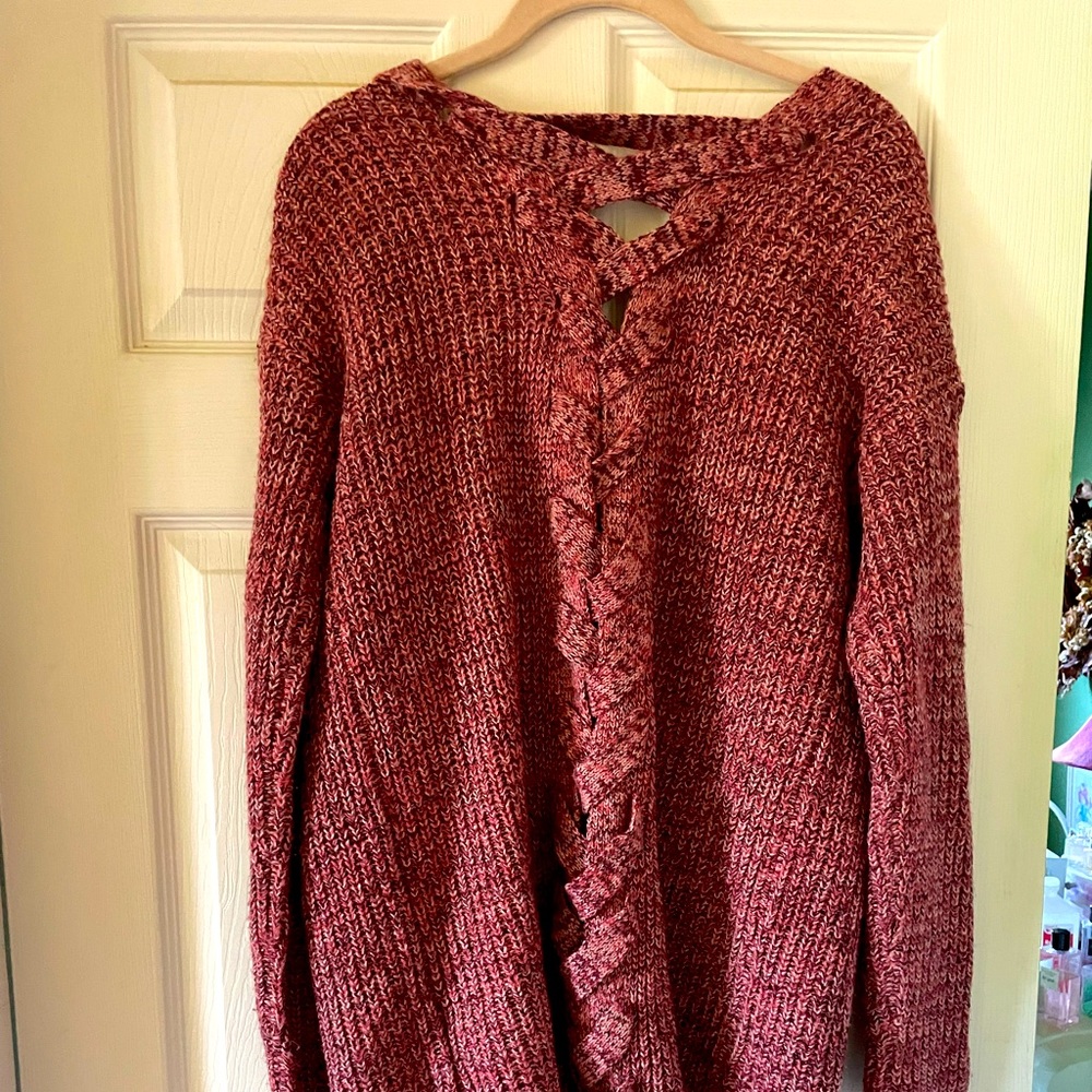 Pink and Purple Derek Heart Braided Cardigan